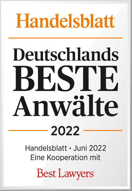 Auszeichnung Handelsblatt Deutschlands beste Anwälte 2022 Kanzlei Pauly Rechtsanwälte Köln